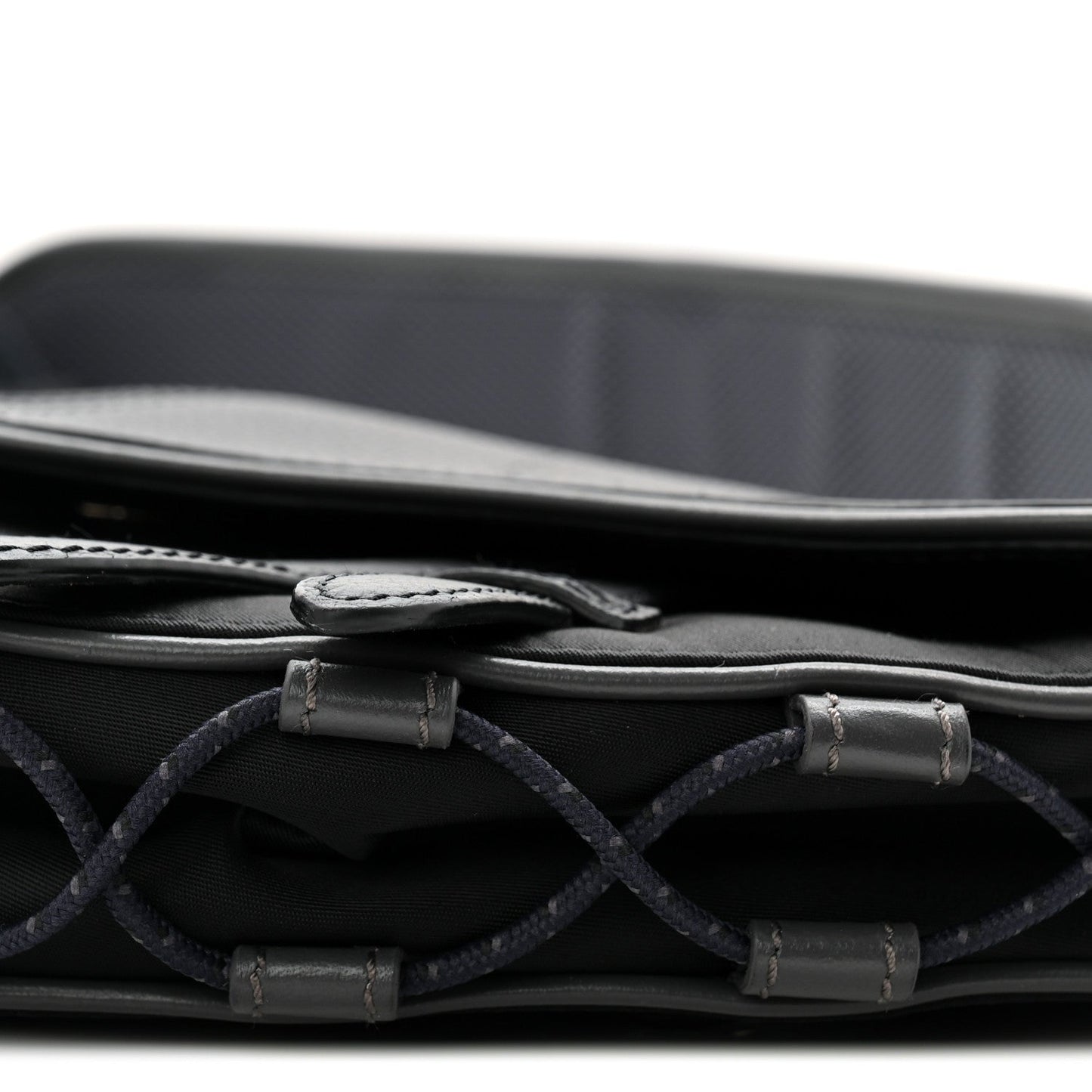 X SACAI Grained Calfskin Technical Fabric Mens Saddle Bag Black
