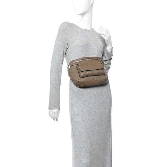 Piuma Calfskin Jumbo GG Embossed Pocket Belt Bag Good Taupe