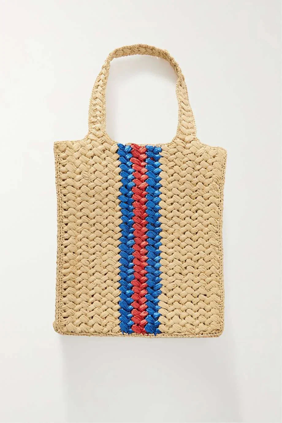 GUCCI Embellished leather-trimmed crocheted raffia tote