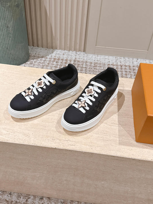 LV 1AICMB Time Out Sneaker Black Perforated Mahina Mongram Leather 555678