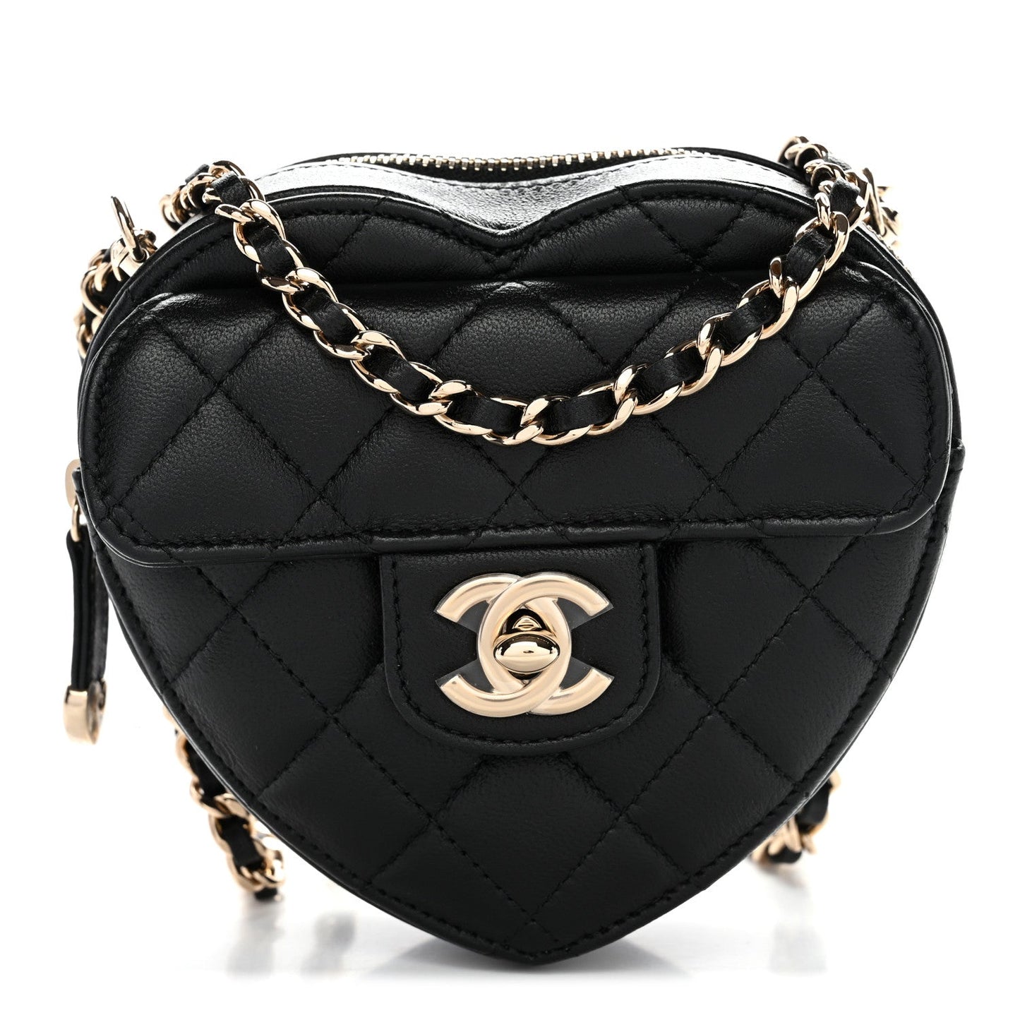 Lambskin Quilted CC In Love Heart Clutch With Chain Black