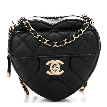 Lambskin Quilted CC In Love Heart Clutch With Chain Black