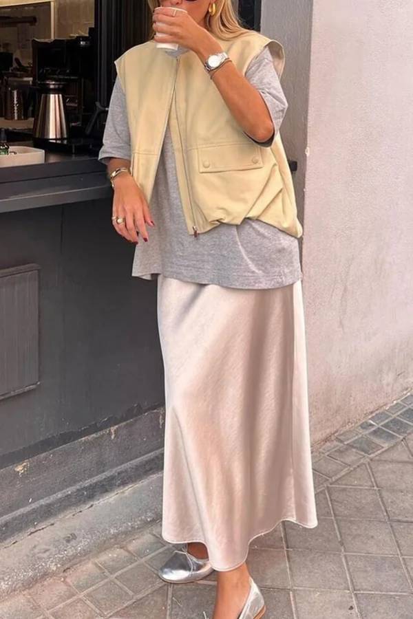 Chaleco informal holgado sin mangas con bolsillos a la moda