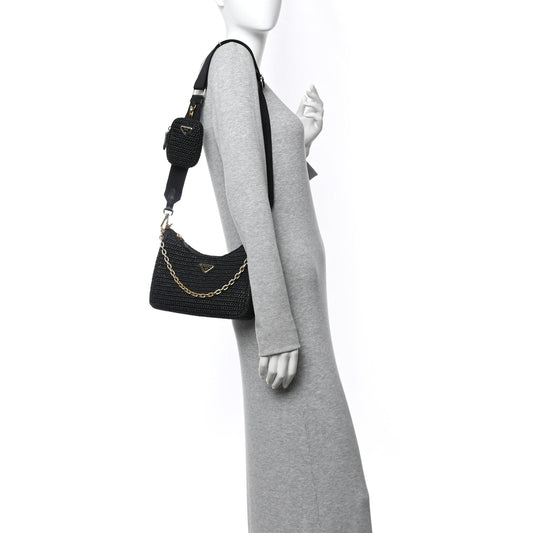 Yarn Raffia Effect Crochet Re-Edition 2005 Shoulder Bag Black