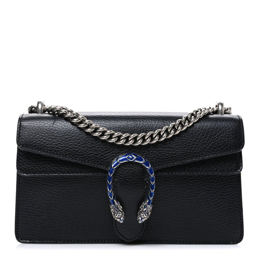 Dollar Calfskin Enamel Small Dionysus Shoulder Bag Black Electric Blue