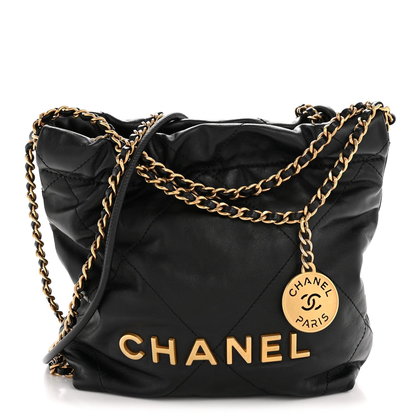 Shiny Calfskin Quilted Mini Chanel 22 Black