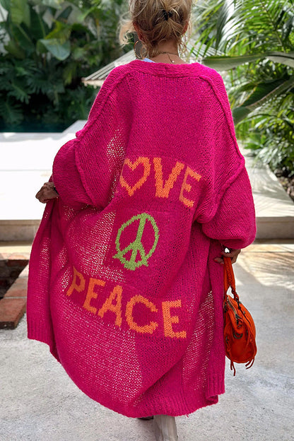 Cárdigan midi extragrande con bolsillo estampado en la espalda Calling for Love 