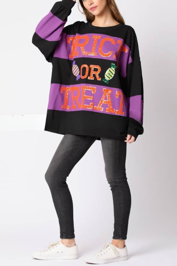 Sudadera informal con lentejuelas y letras de Halloween 
