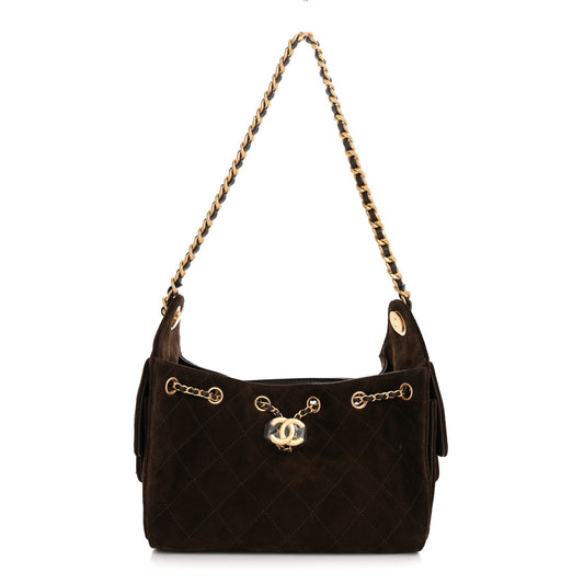 Suede Quilted Mini Chanel 25 Handbag Dark Brown