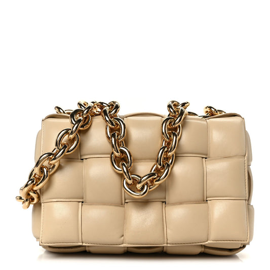 Lambskin Maxi Intreccio Padded Chain Cassette Crossbody Bag Porridge