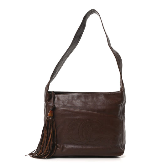 Lambskin CC Tassel Shoulder Bag Brown