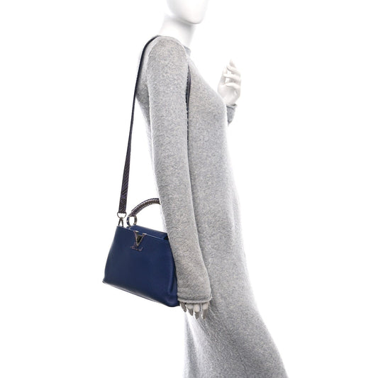Taurillon Snakeskin Capucines BB Dark Blue
