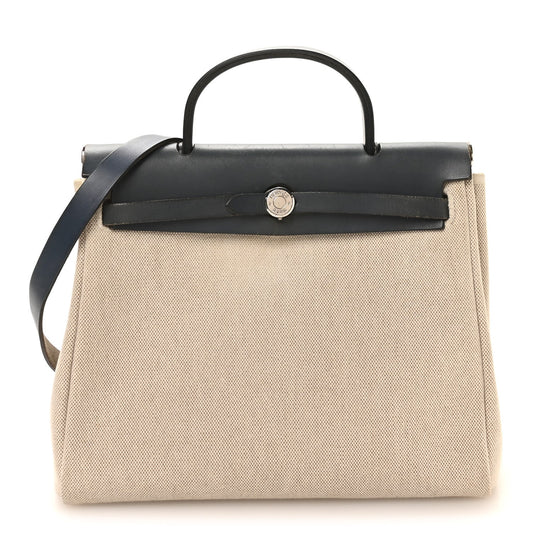 Toile Vache Calfskin Herbag PM 30 Navy Bleu Natural