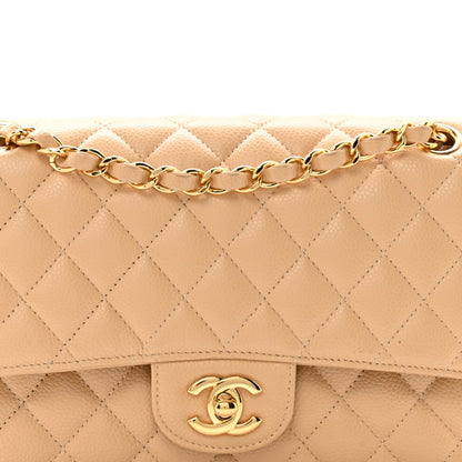 Caviar Quilted Medium Double Flap Beige Clair
