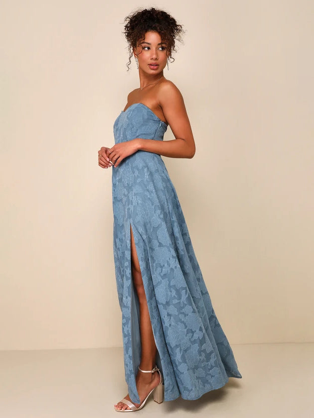 Strapless Dress Floral Off The Shoulder High Slit Sexy Party Priom Maxi Dresses