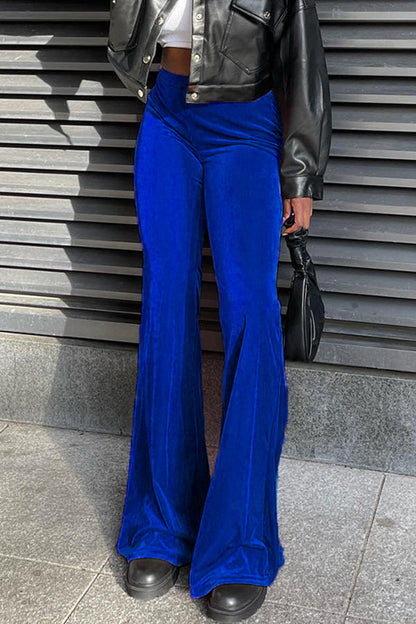 Pantalones de terciopelo de color sólido elásticos de cintura alta ajustados casuales de corte bota para mujer pantalones de moda