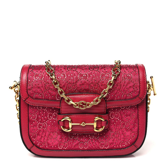 Canvas Calfskin Crystal GG Monogram Snakeskin Mini Horsebit 1955 Shoulder Bag Pink