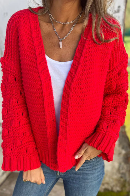 Cárdigan de manga larga con cuello en V y color liso de punto a la moda