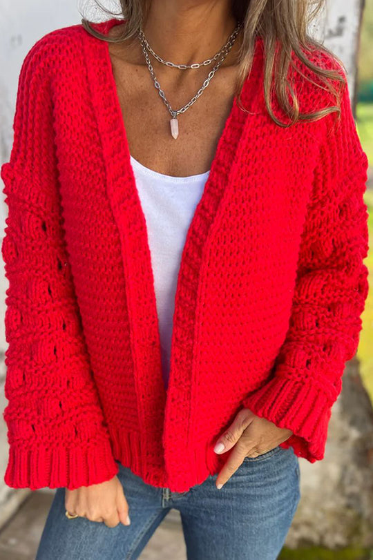 Cárdigan de manga larga con cuello en V y color liso de punto a la moda