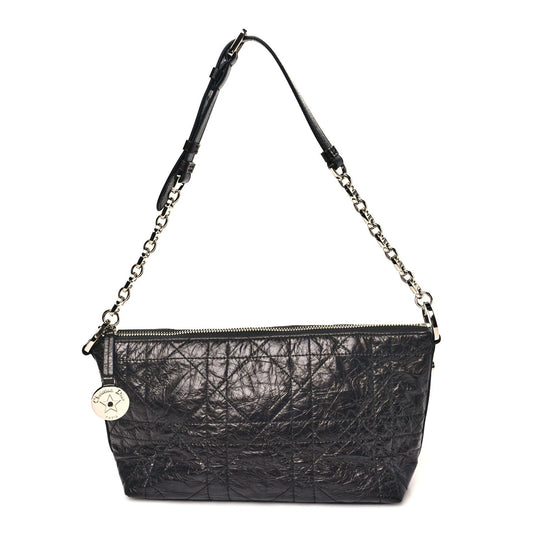 Crinkled Calfskin Macrocannage DiorStar Hobo Bag Black