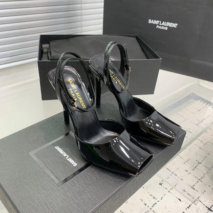SL FISH MOUTH SANDAL PUMP BLACK POLISHED CALFSKIN