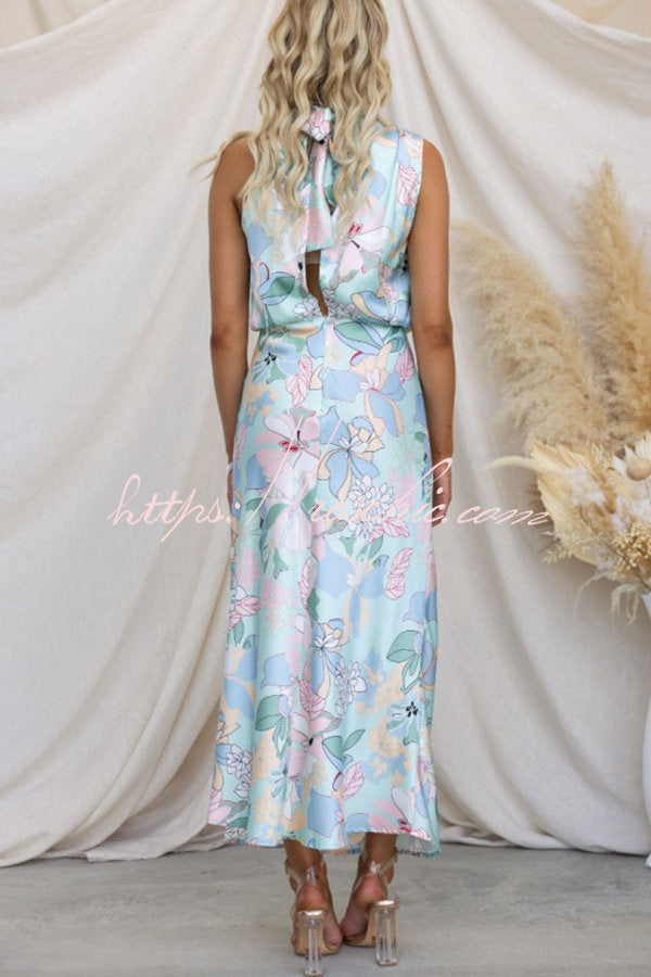 Love In The Garden Floral Halter Neck Elastic Waist Maxi Dress