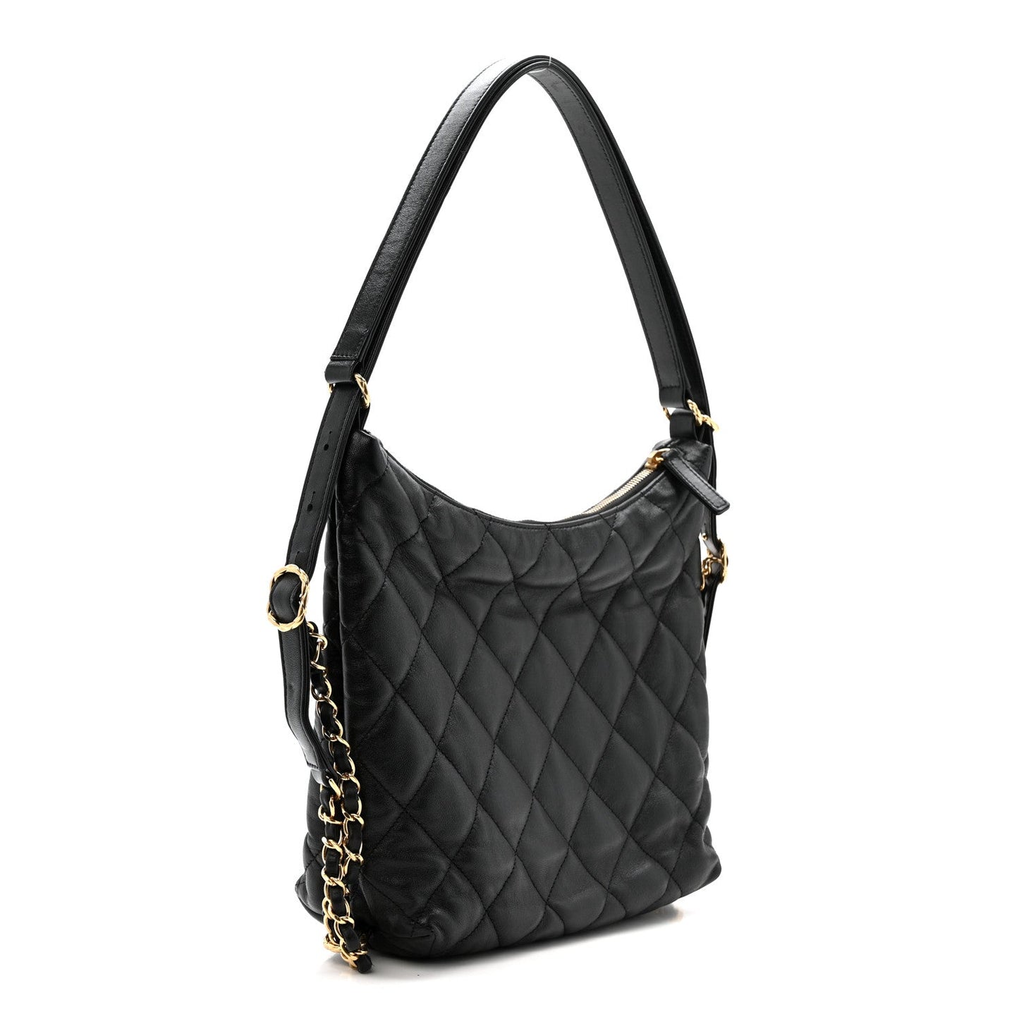 Lambskin Quilted Maxi Hobo Black