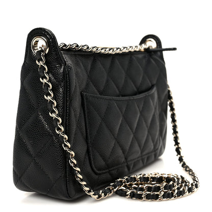 Caviar Quilted Purse With Chain Black