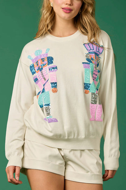 Sudadera casual de moda con lentejuelas de soldado navideño