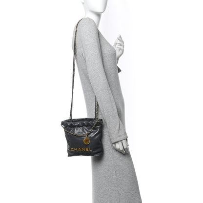 Shiny Calfskin Quilted Mini Chanel 22 Dark Grey