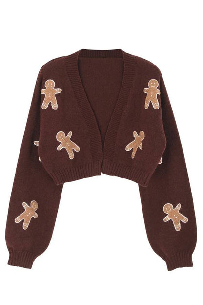 Cárdigan de punto con estampado de hombre galleta casual