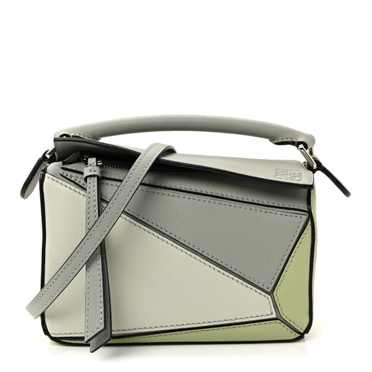 Calfskin Mini Puzzle Bag Ash Grey Light Celadon