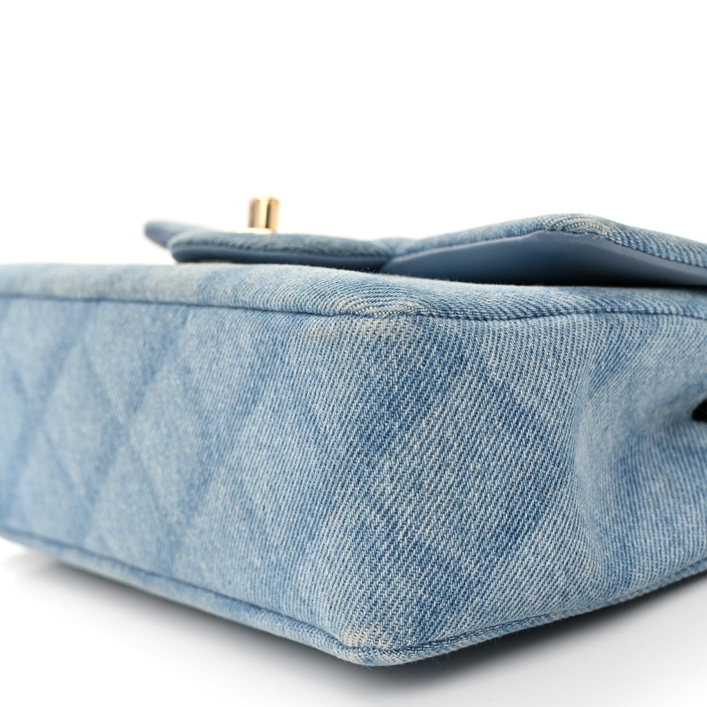 Printed Denim Quilted Mini Rectangular Flap Light Blue