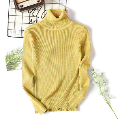 Suéter de cuello alto para mujer, camisa de manga larga ajustada, adelgazante, de color sólido, de punto fresco coreano para mujer