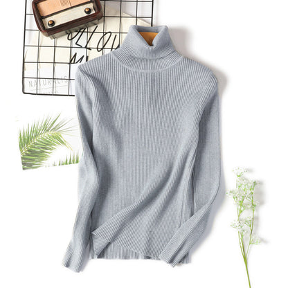 Suéter de cuello alto para mujer, camisa de manga larga ajustada, adelgazante, de color sólido, de punto fresco coreano para mujer