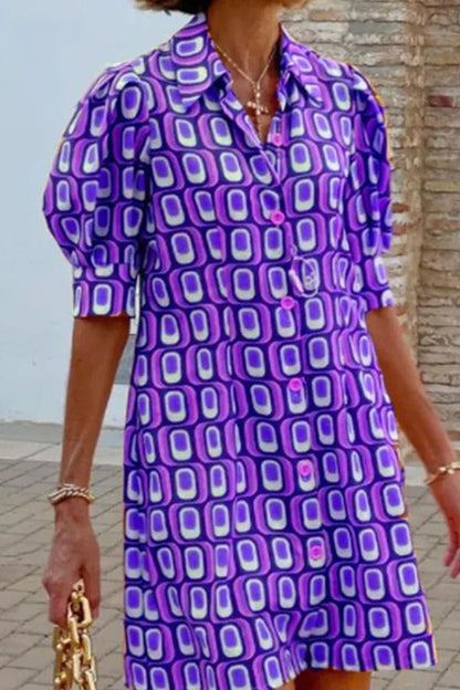 Vestido camisero informal de media manga con estampado a cuadros a la moda 