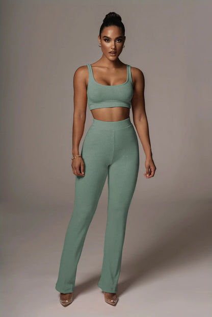 Pantalones de yoga ajustados, rectos, rectos y a la cadera, color liso, sin mangas, conjunto informal