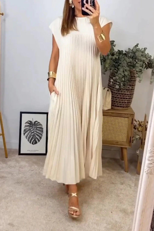 Vestido plisado sencillo sin mangas de color sólido