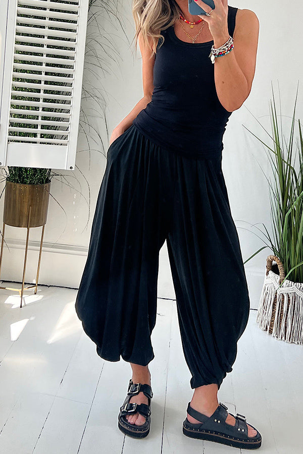 Pantalones holgados estilo harén con bolsillos y cintura elástica súper cómodos