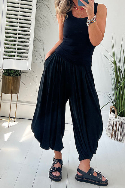Pantalones holgados estilo harén con bolsillos y cintura elástica súper cómodos