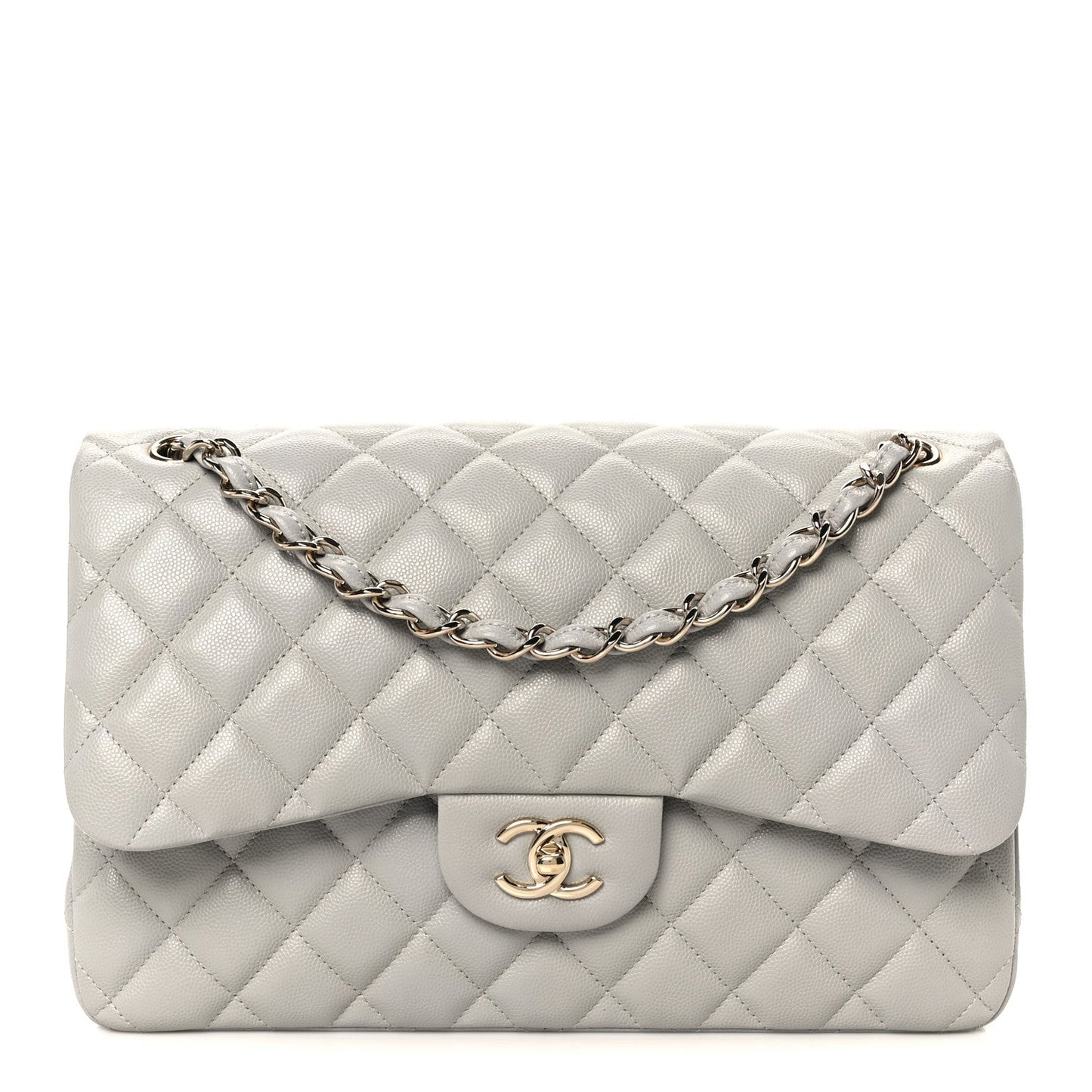 Caviar Quilted Jumbo Double Flap Grey
