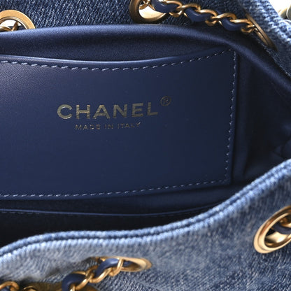 Washed Denim Quilted Mini Chanel 25 Handbag Blue