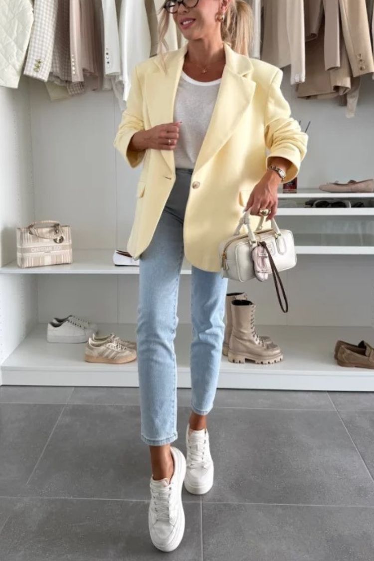 Blazer informal de color liso con solapa y manga larga de gran tamaño