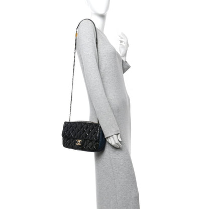 Patent Goatskin Quilted Medium CC Eyelet Flap Blue