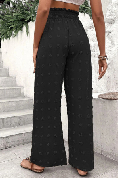 Pantalones casuales de cintura alta con pierna ancha y jacquard