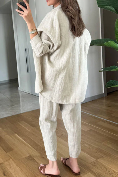 Conjunto de dos piezas de camisa y pantalón corto casual de lino y algodón