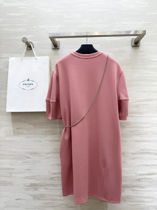 Prada 25 Triangle Logo Casual Dress Pink Cotton
