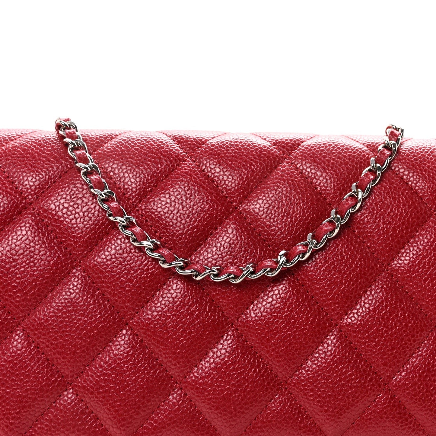 Caviar Quilted Clutch With Chain Flap Red