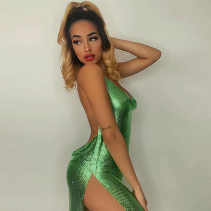 Vestido ajustado con abertura y espalda descubierta de color liso para mujer, ropa de primavera y verano