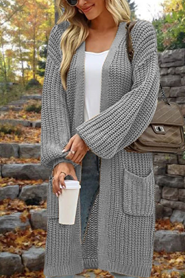 Chaqueta tipo cárdigan de longitud media, holgada, extragrande, con doble bolsillo